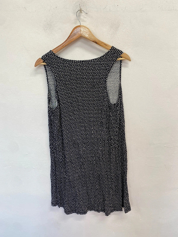 Lovely midnight black white spotted tunic dress UK L WS001