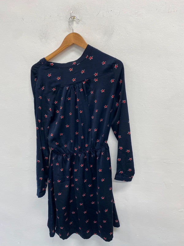 Lovely art love Paris navy star midi dress UK M AG006