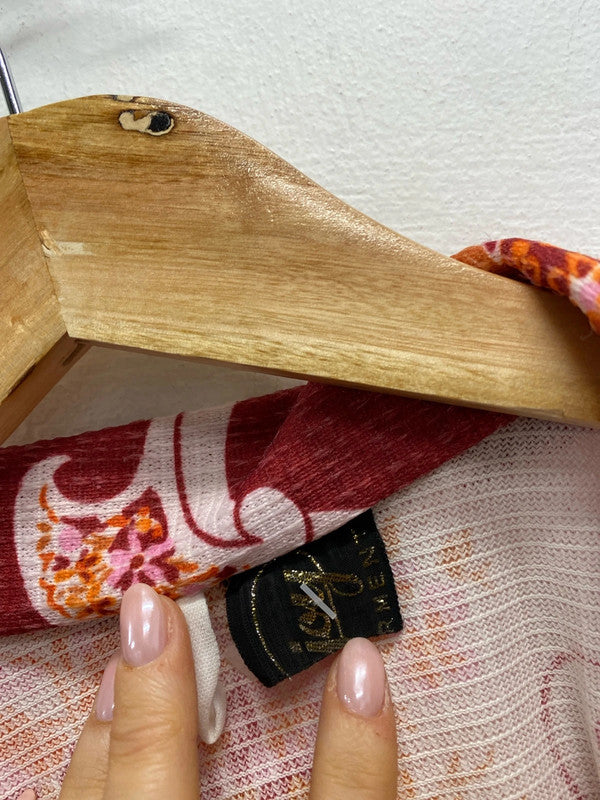 Lovely vanjoy vintage red orange floral swirl wrap dress pit to pit 20 length 45 inches NS003