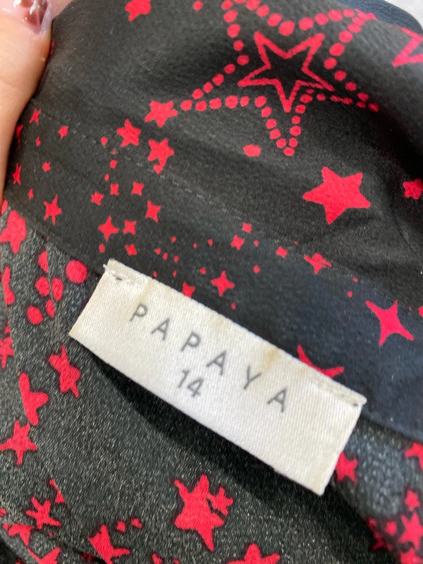 Stunning papaya pink black star pattern shirt tunic UK 14 LL003