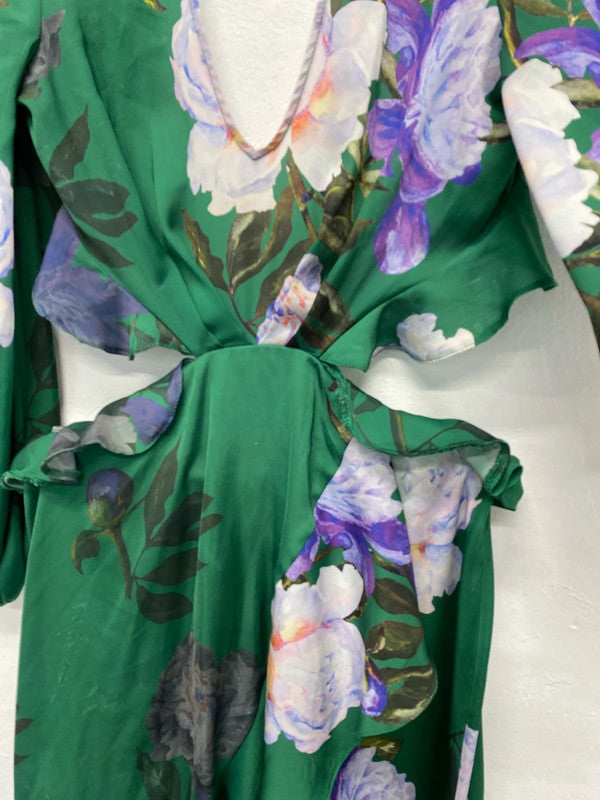 Fabulous Forest green floral dress Uk10 floaty boho romantic LP003