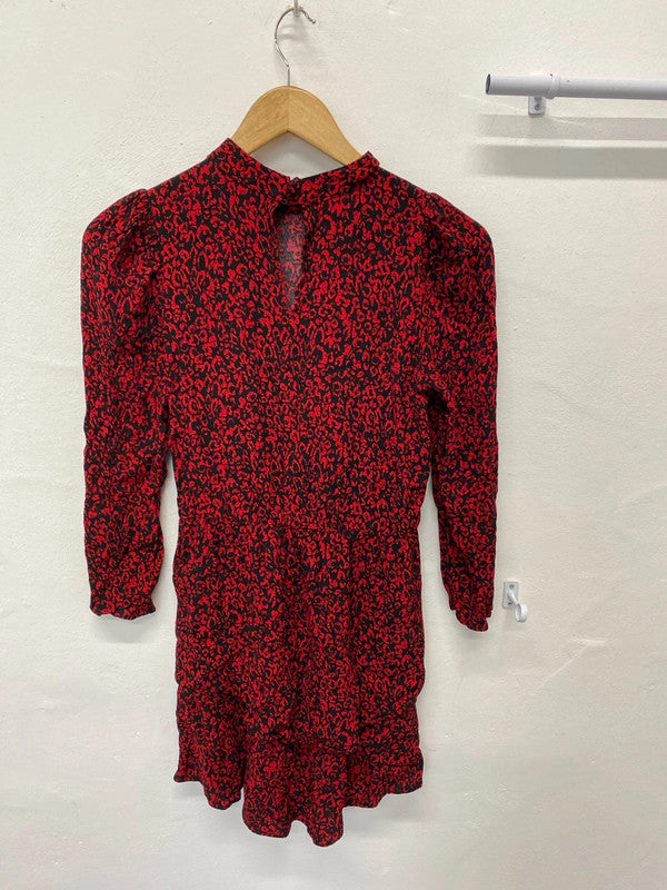 Fabulous Zara red & black abstract tiered mini dress Spanish vibes UkXS JA001