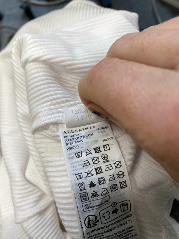 Fabulous All Saints white Stef Tank ribbed top Uk14 AC002