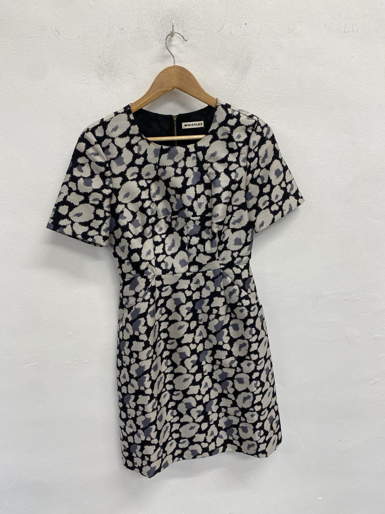Lovely Whistles Grey Black Leopard Midi Dress Wool Silk UK 6 AG006