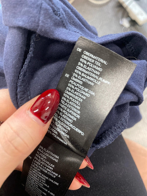 Lovely h&m navy mesh sleeve spotted top UK xs MM005