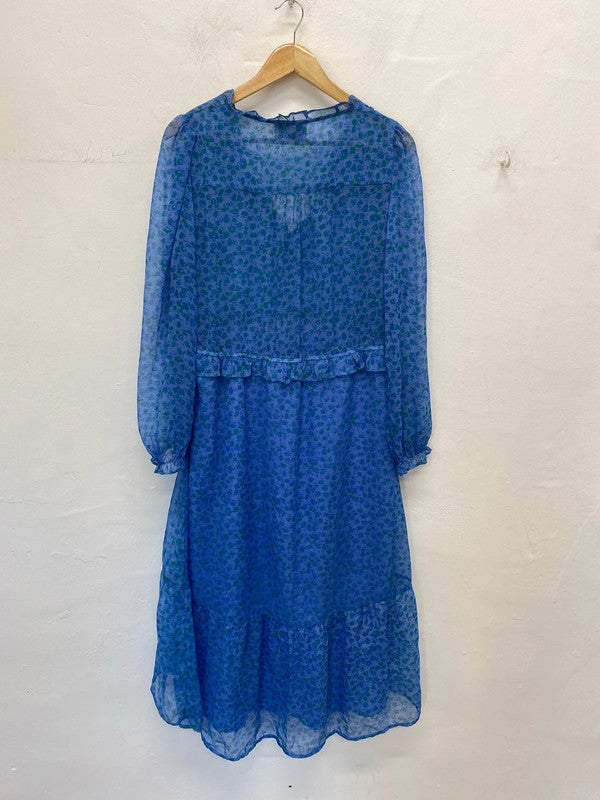 Neo Noir Fabulous Blue & Green Ditsy Floral Chiffon Midi Dress Size L KN003