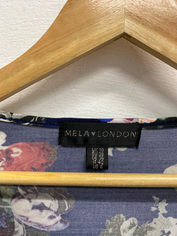 Lovely mela London navy floral dress v neck midi UK 10 JA002