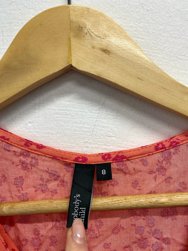 Lovely nobody’s child red pink floral tea dress UK 8 EC001