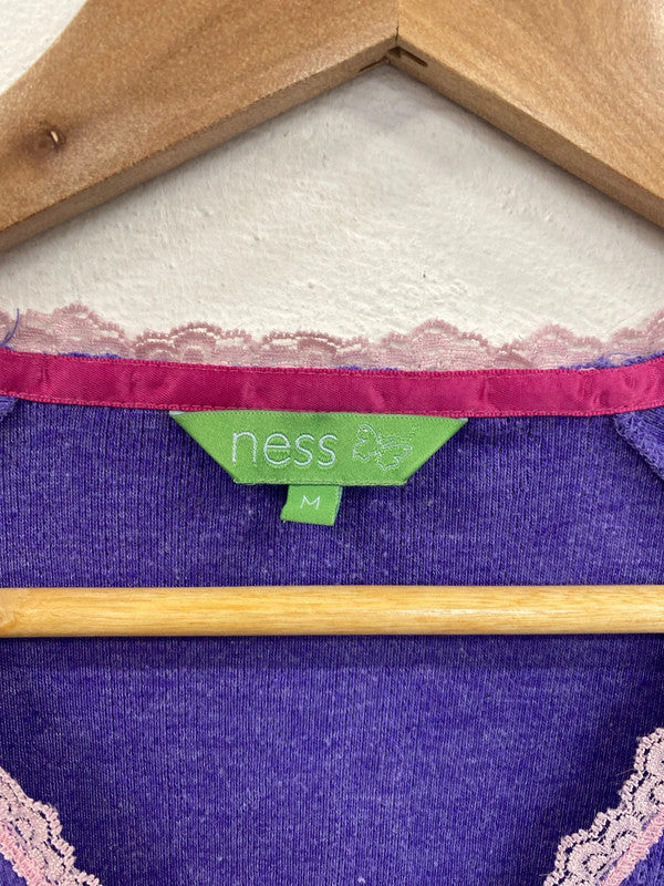 Ness Whimsical Purple Button Accent Pointelle Top Size M MM005