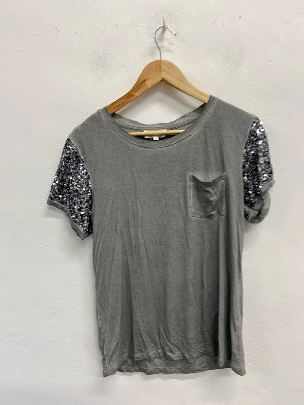 Fabulous Grey alternative punk sequin t shirt Uk12 Nine KD001