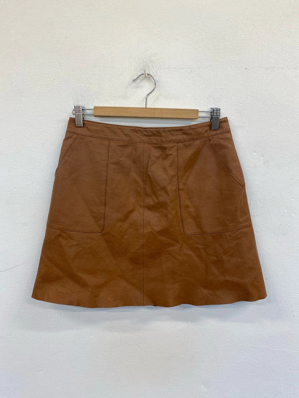 Warehouse Chic Tan Leather Mini Skirt Size 10 JM005