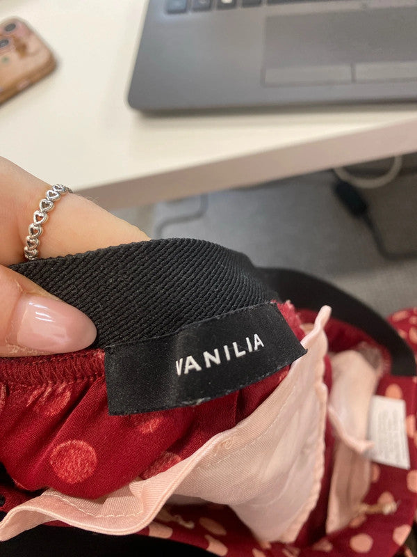 Lovely vanilia red pink polka trouser top set UK 10 SS002