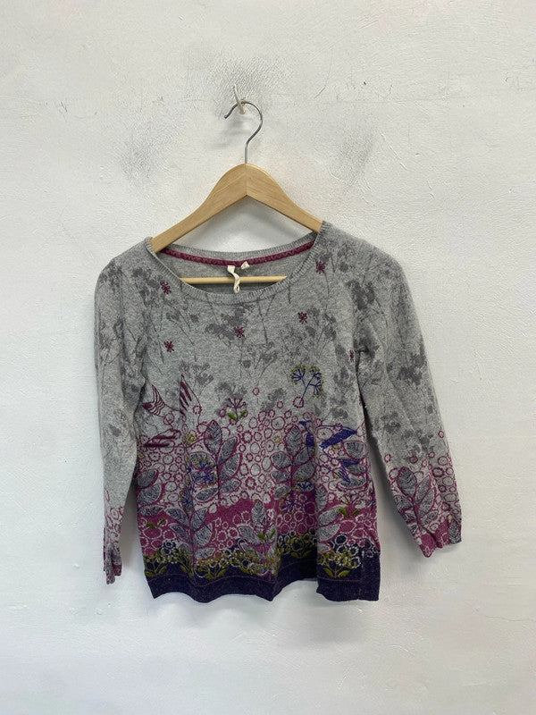 Gorgeous white stuff grey purple floral cashmere blend jumper UK 8 MM005