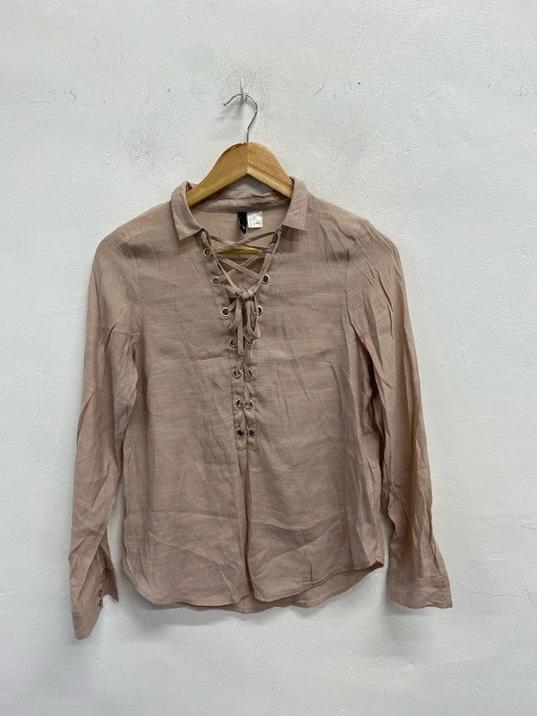 Lovely H&M tie up blouse rose UK 10 NS003
