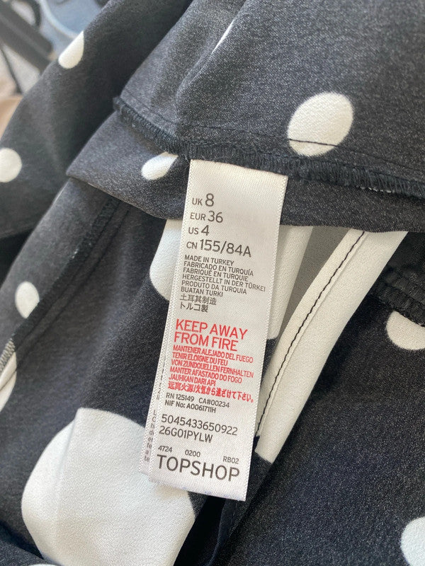 Gorgeous polka black white Topshop petite dress low bust frill UK 8 LK009