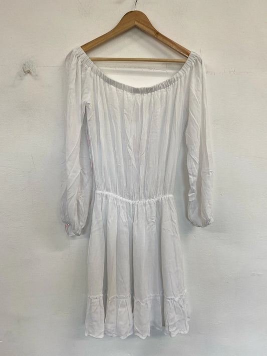 Missguided Stylish White Bardot Tassel Dress UK 10 Tall MB001