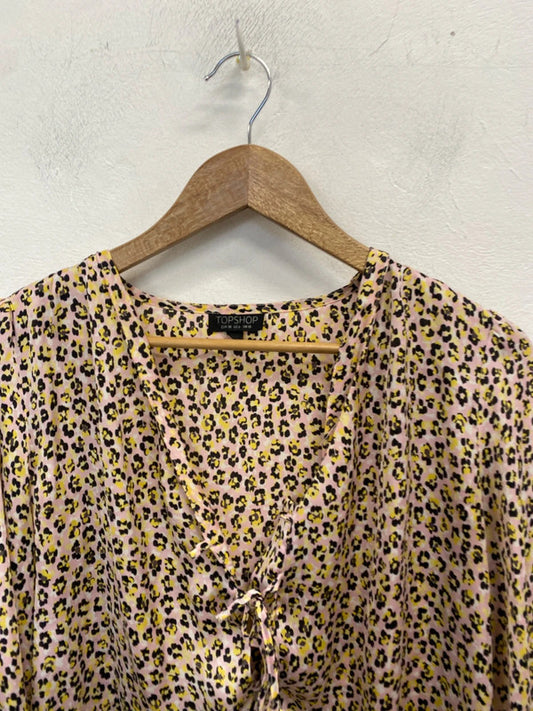 Lovely Topshop pink yellow floral tie blouse UK 10 LB004