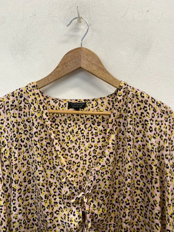 Lovely Topshop pink yellow floral tie blouse UK 10 LB004
