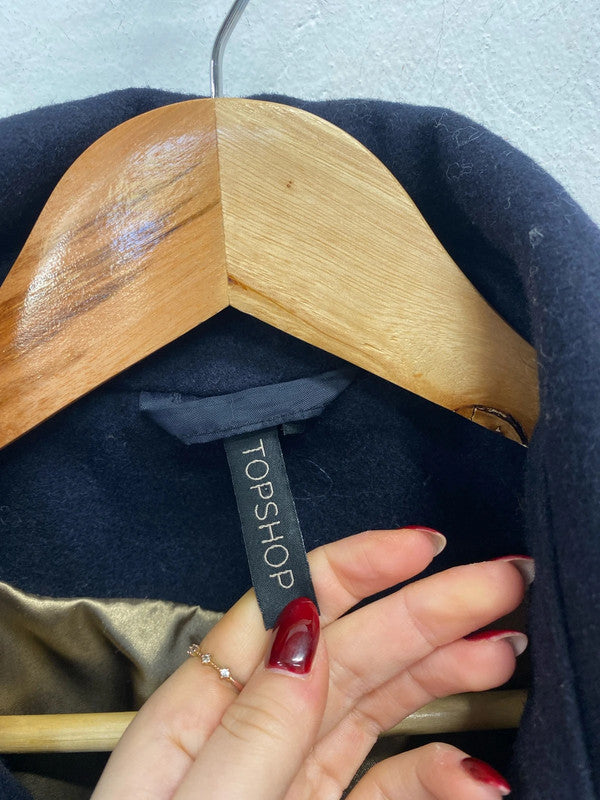 Gorgeous Topshop navy wool blend pea coat UK 12 GK002