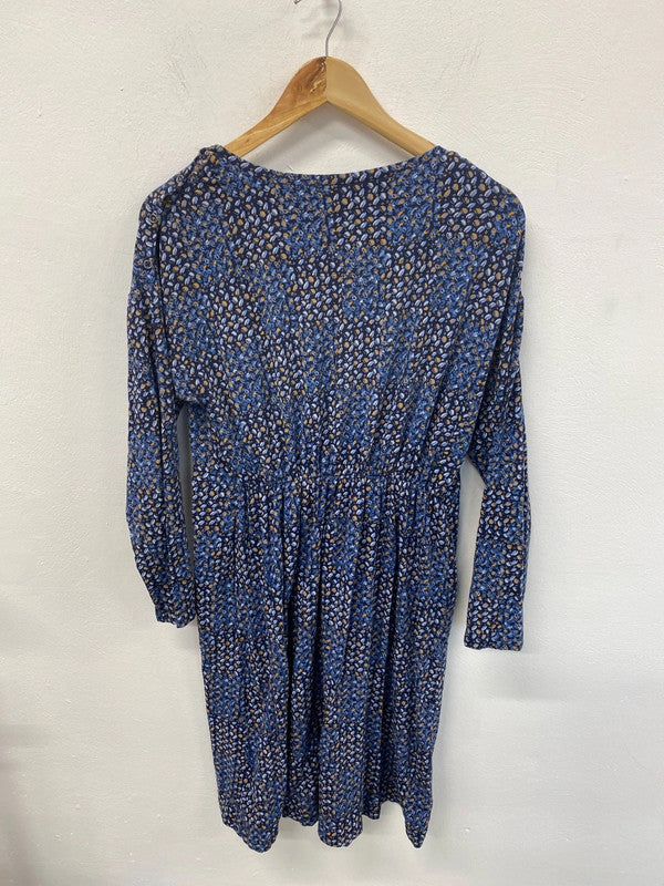 White Stuff Fabulous Blue & Gold Dapple Drawstring Waist Dress UK 14 KS003