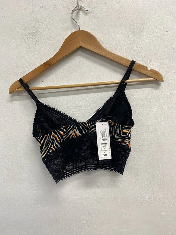 Lovely M&S black zebra lace bralette UK 12 HA001