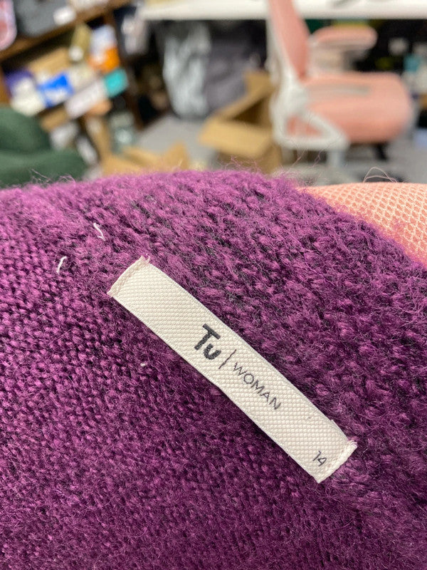 Lovely Tu plum longline wool knit cardigan UK 14 JW002