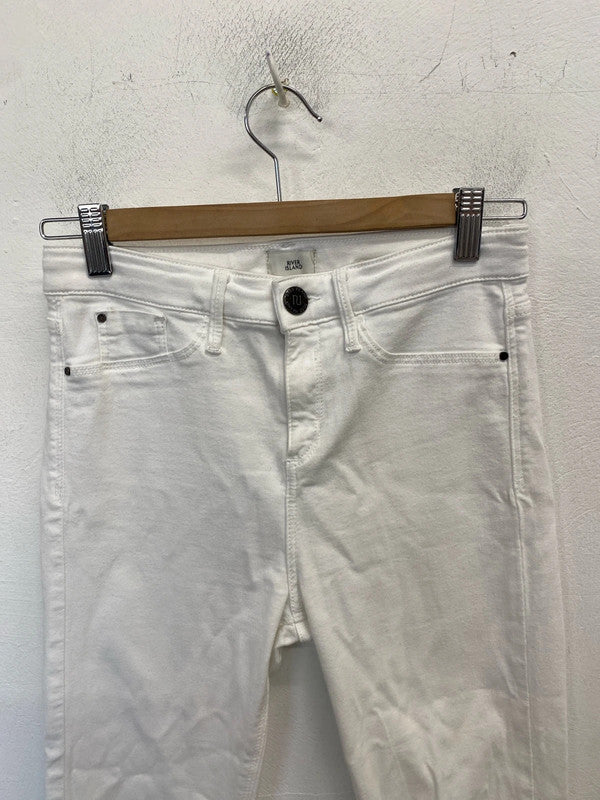 Lovely river island white ripped raw hem skinny jeans UK 10 CJ001