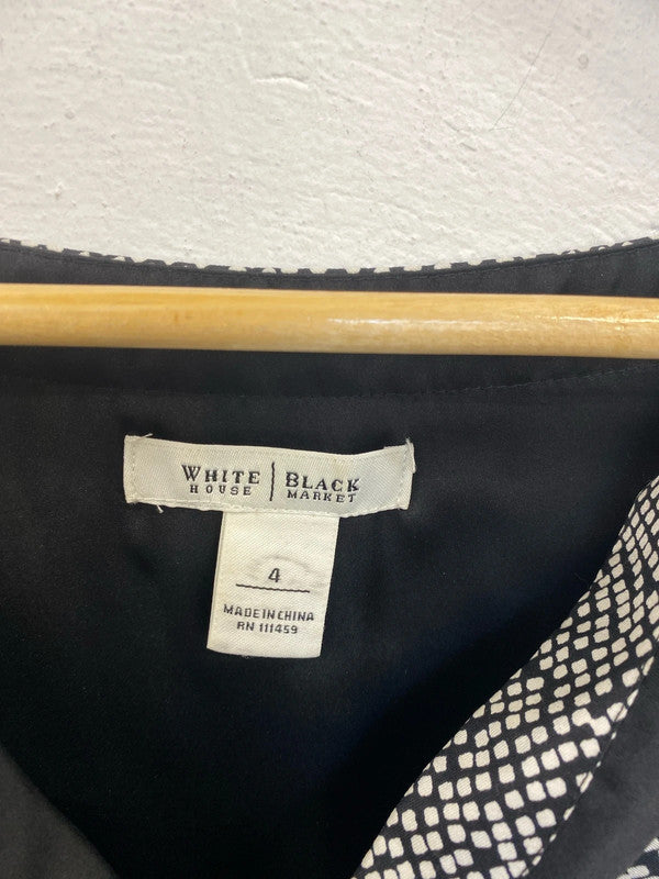 White House Black Market Elegant Black & White Grecian Pattern Mini Dress Size S EL001