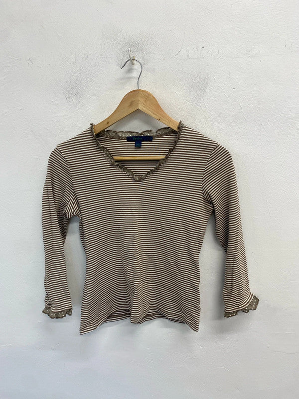 Lobely Boden brown striped frill hem top UK 12 MM005