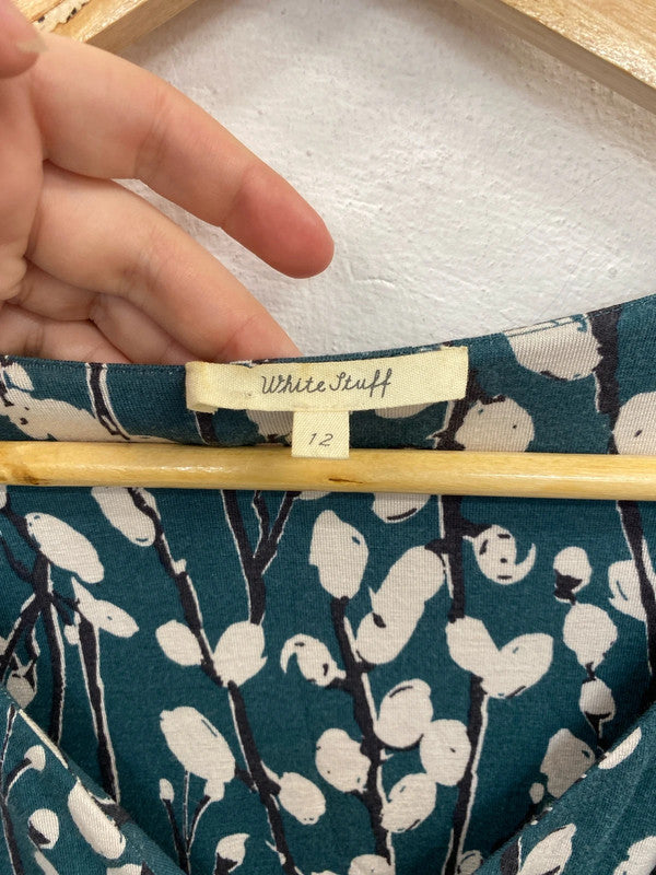 White Stuff Elegant Sea Green Botanical Pattern Midi Dress UK 12 MM005