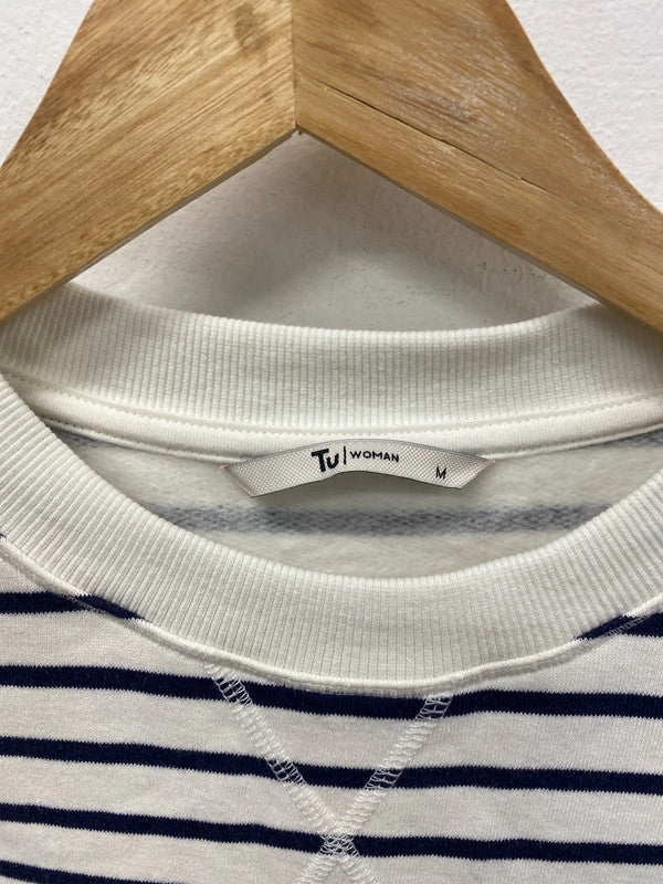 TU Chic White & Navy Stripe Oversize Sweatshirt Size M RG99