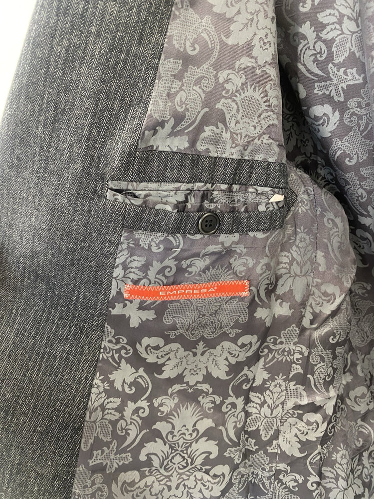 Empresa Cotton Cashmere Blazer 52 42” Grey Herringbone Made In Italy FE001