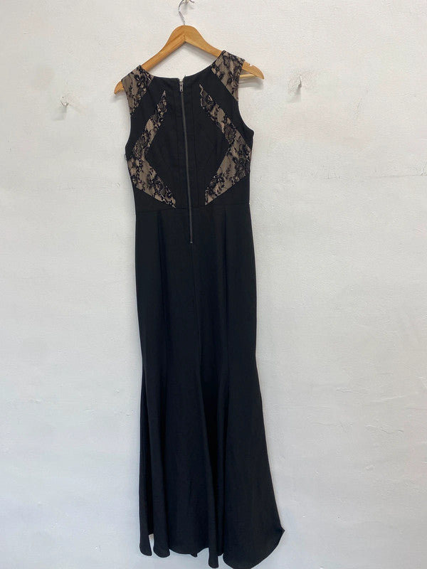 Stunning miso black beige lace maxi formal mermaid dress UK 12 MS002
