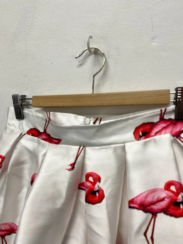 Fabulous Flamingo flared skirt white & Pink UkM By Chicwish MA001