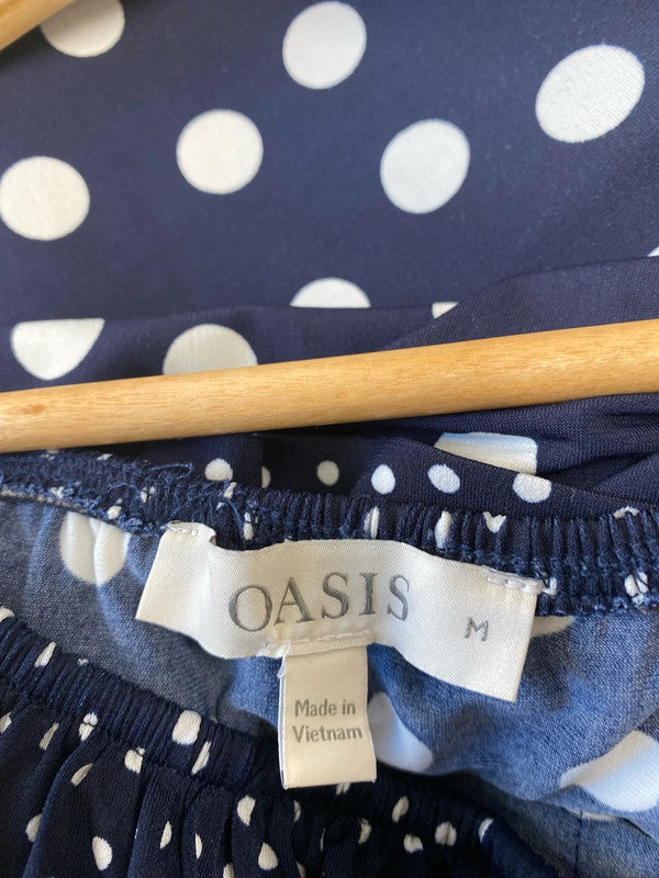 Fabulous Oasis gypsy spotty slinky dress UkM Navy & White KR002