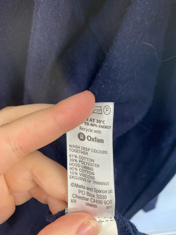 M&S Classic Navy & Grey Zip Thru Hoodie UK 14 SW001