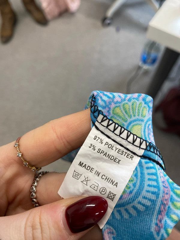 Gorgeous summery boho pattern multicolor mini dress UK S JM004