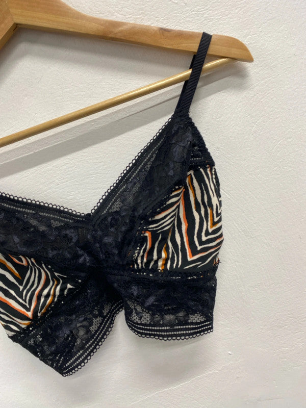 Lovely M&S black zebra lace bralette UK 12 HA001