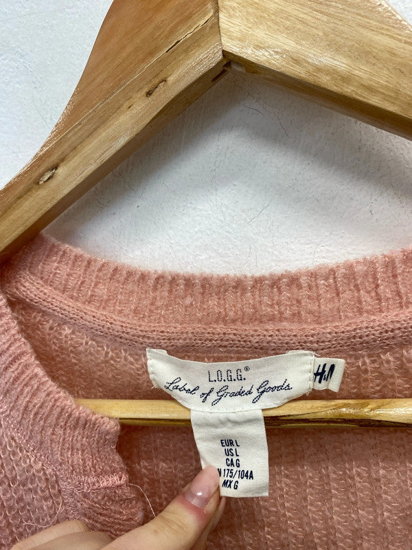 Lovely H&M pink knit v neck UK L KM003