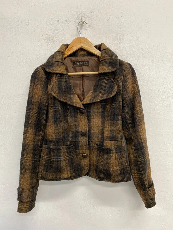 Fabulous Zara wool blend checked blazer UkM gold brown classic KD001
