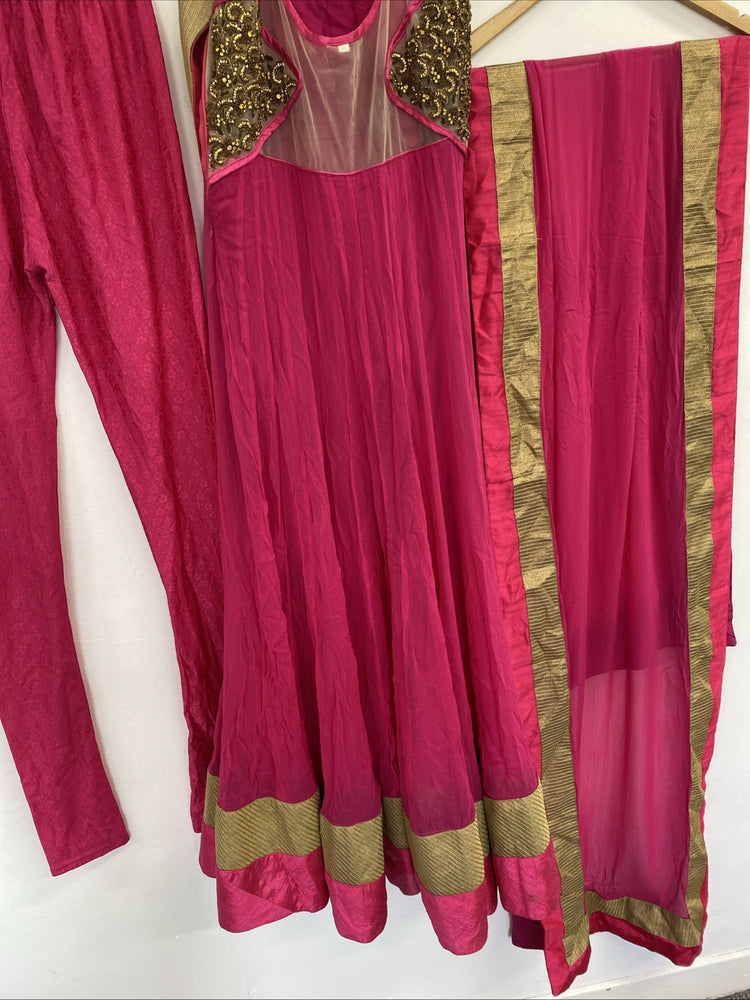Anarkali dress lenga party wear Pink And Gold Size 8-10 Stunning EC001