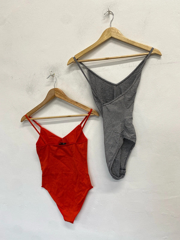 Lovely duo of bodysuits Topshop orange b&w UK 12 NN001 #4