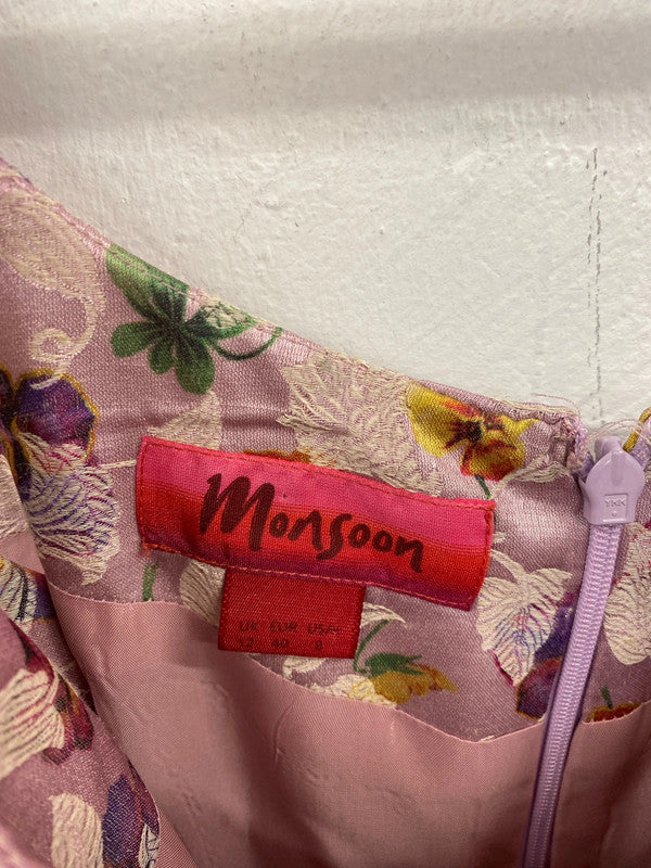 Vintage Monsoon Gorgeous Lilac Floral Satin Sheath Dress UK 12 MM005