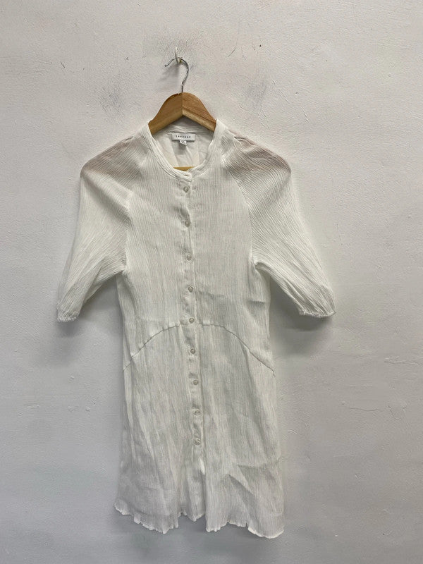Topshop white textured 3/4 sleeve mini dress UK 12 KS002