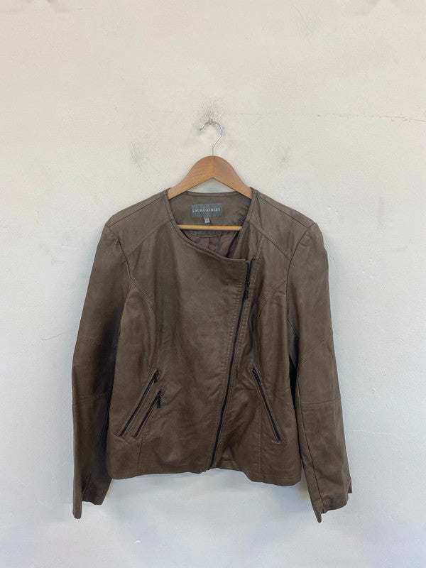 Laura Ashley Chic Taupe Faux Leather Biker Jacket UK 18 RR002