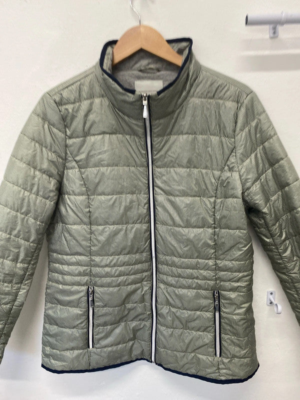 Fabulous Danwear Vintage puffer coat Green white striped Uk12 MW001