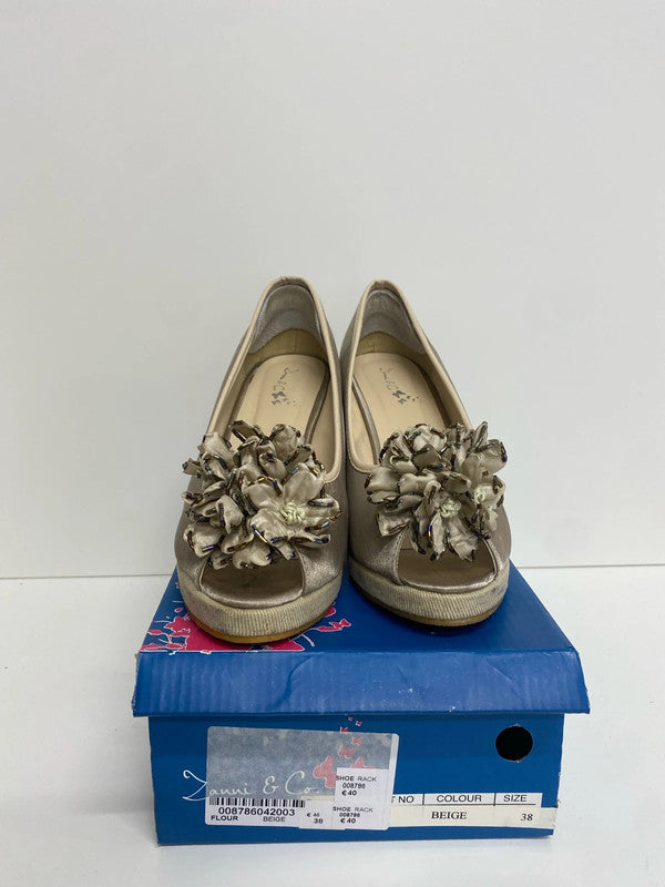 Zanni & Co champagne wedge occasion or events shoe Uk5 Eur 38 GK002