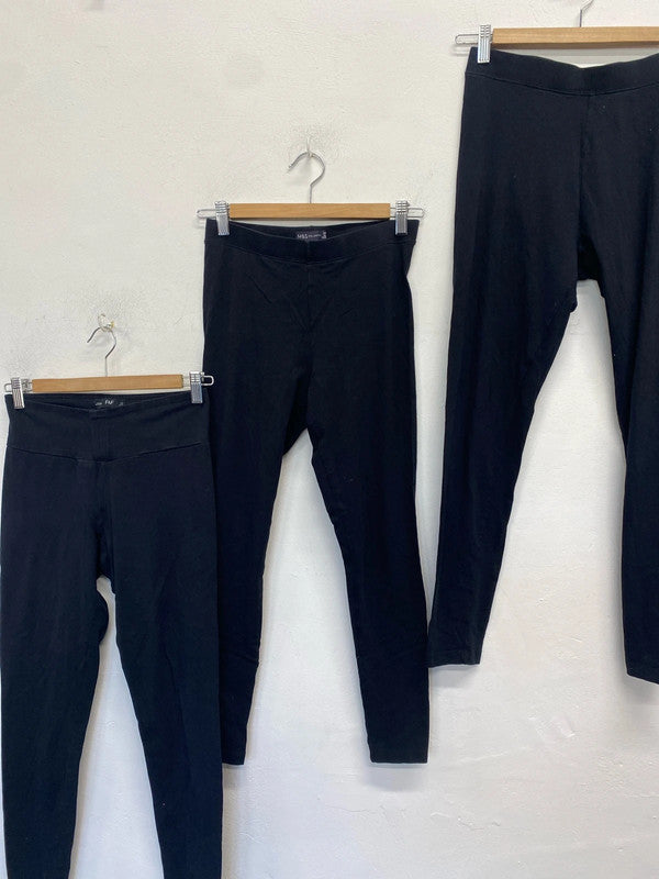 Lovely trio of black leggings m&s F&F uk 10-12 short #58 LD003