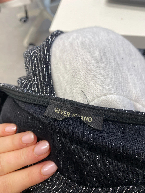 Stunning river island black maxi silver sparkle ruched UK 8 KM004