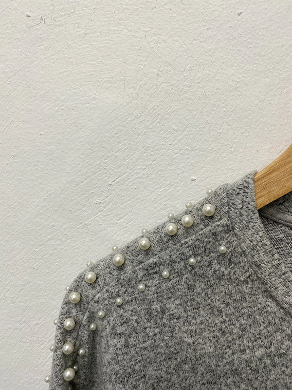 Fabulous H&M grey marl pearl embellished Jumper loose fit UkL KM003